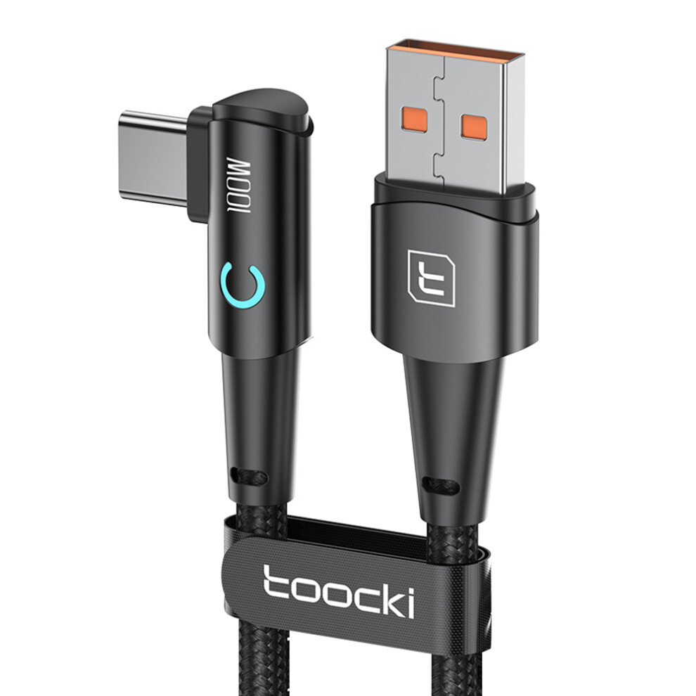 (Black) Toocki Tq-X25a2 100W Usb-A To Type-C Right Angle Charging Data Cable, 2M - Black 6914286497628
