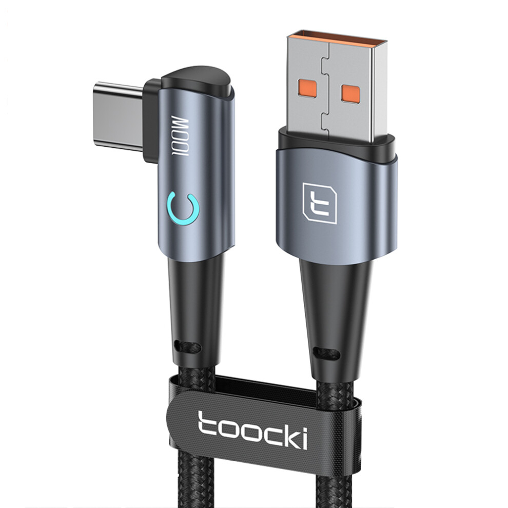 () Toocki Tq-X25a2 100W Usb-A To Type-C Right Angle Charging Data Cable, 2M - Grey/Black 6914281559574