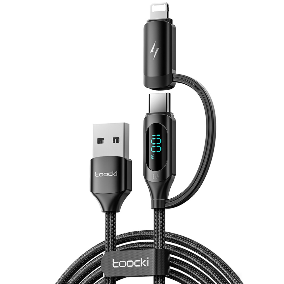Toocki Tq-X72a 2-In-1 Usb-A To Type-C Ip Data Cable, 1M 6A 66W Fast Charging Cable With Digital Display 6914287393127