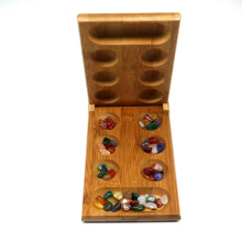 Faltbares Holzbrettspielset mit Glasteinen, tragbar 16x10x3,2 cm