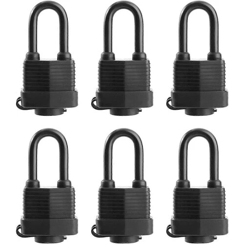Pack of 6 waterproof padlocks with keyed alike keys