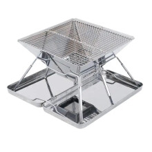Foldable Campfire BBQ Stainless Steel Grill Portable Camping Barbecue with Legs Carry Bag Kitchen Tongs for Outdoor Picnic
