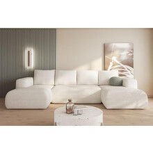 (U Shaped ) Gaba Lambi Cream Corner Sofa L-Shape Left 266 x 89 x 164 cm with Sleep Function and Storage Space