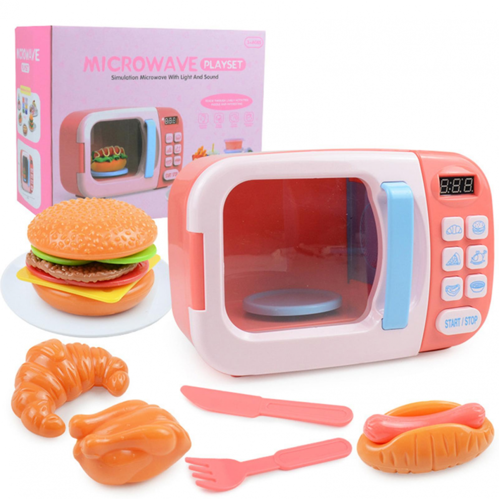 Pink Kids Kitchen Play Toys Set Electric Timing Microwave Learning Gifts for Boys Girls-image-OPC-PJYTHHC-NEW