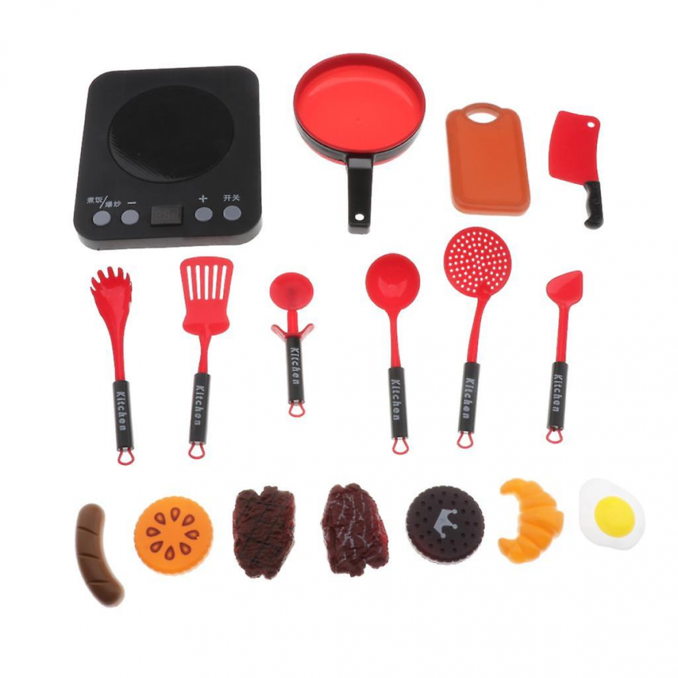 Red Plastic Cooking Play House Kitchen Toys for Kids Pretend Play Set 17pcs-image-OPC-PJYTHKD-NEW