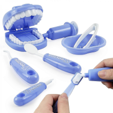 9pcs Plastic Simulation Dentist Play Set Medical Kit Pretend Toy for Kids Hygienic Habit Cultivation Role Play Game Blue