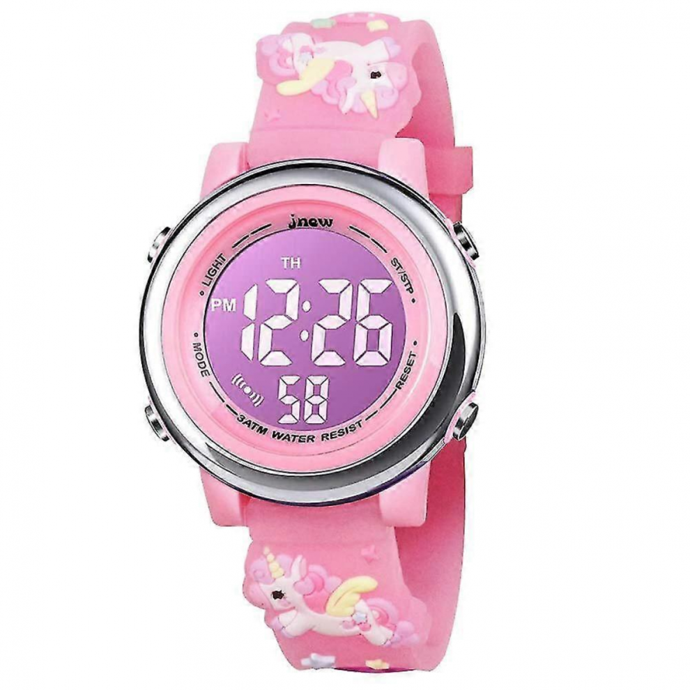 Kids Digital Sports Watch 30m Waterproof Multifunction LED Backlight 7 Colors for Boys Girls 3-12 Years Unicorn Pink-image-OPC-PJYTHWT-NEW