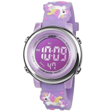 Kids Digital Sports Watch 30m Waterproof Multifunction LED Backlight 7 Colors Unicorn Light Purple for Ages 3-12