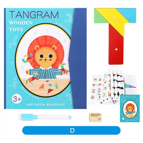 Colorful Wooden Magnetic Tangram Puzzle Kids Educational DIY Toy Early ...