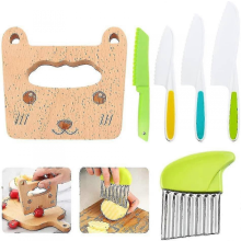 Wood Kids Kitchen Knife Set Toddler Vegetable Crinkle Cutter Cooking Utensils Newway