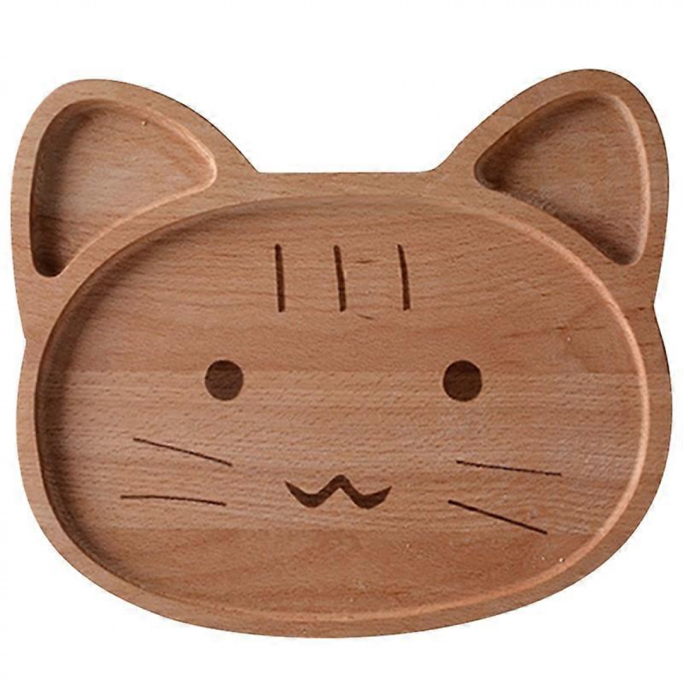 Natural Wooden Animal Cartoon Kids Food Plate Tray Dish Handcraft Tableware Grain