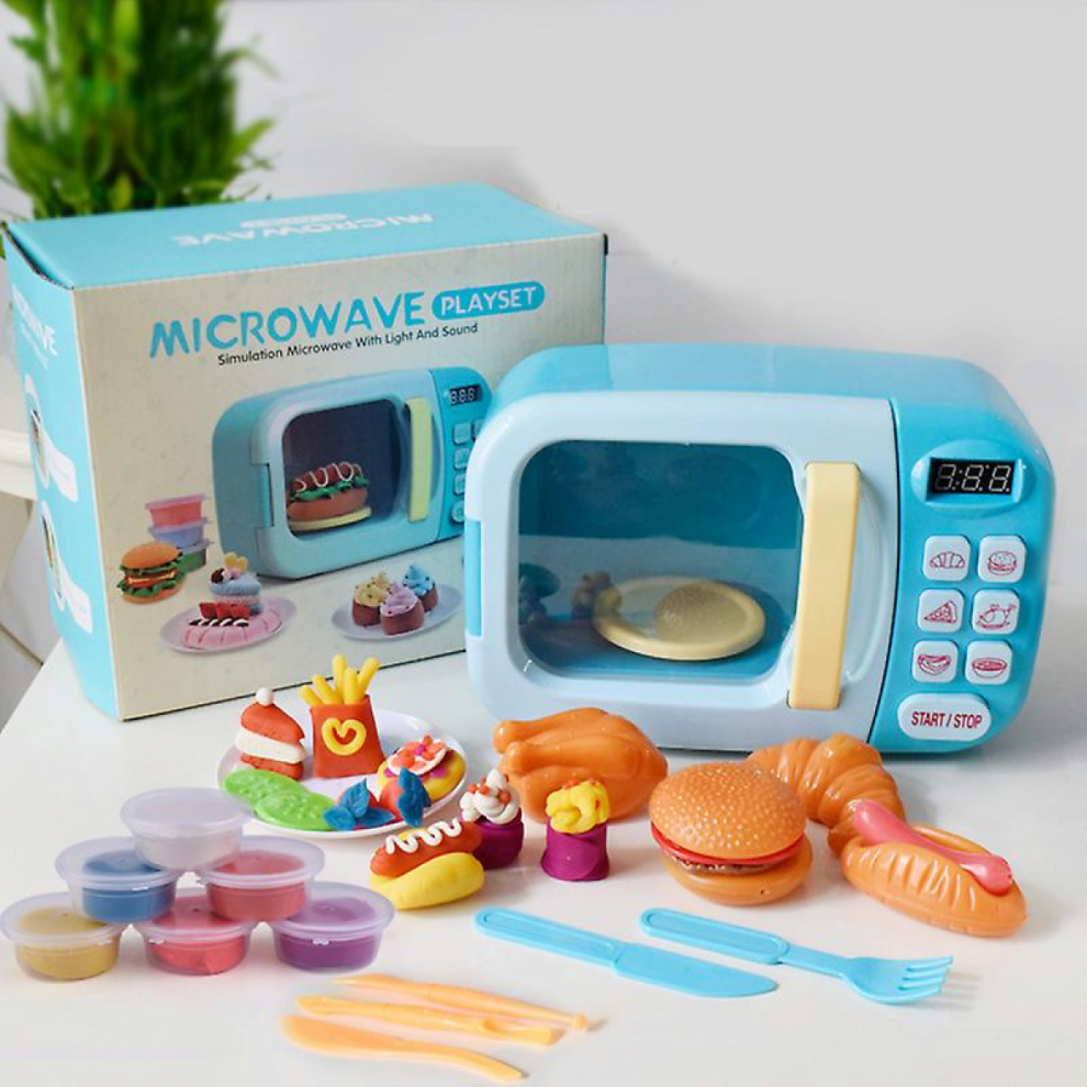 Multifunctional Electric Microwave Oven Pretend Play Cooking Toy Set For Kids Blue