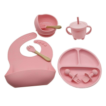 Pink Baby Silicone Suction Cup Bowls & Tableware Set for Complementary Food Training