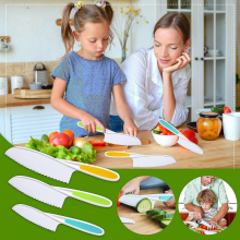 3-Piece Kids Kitchen Baking Set with Safe Serrated Knives, Firm Grip, Food Cutting Protection