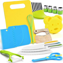17 PCS Toddler Kitchen Utensil Set with Safe Knives and Cutting Board for Real Cooking