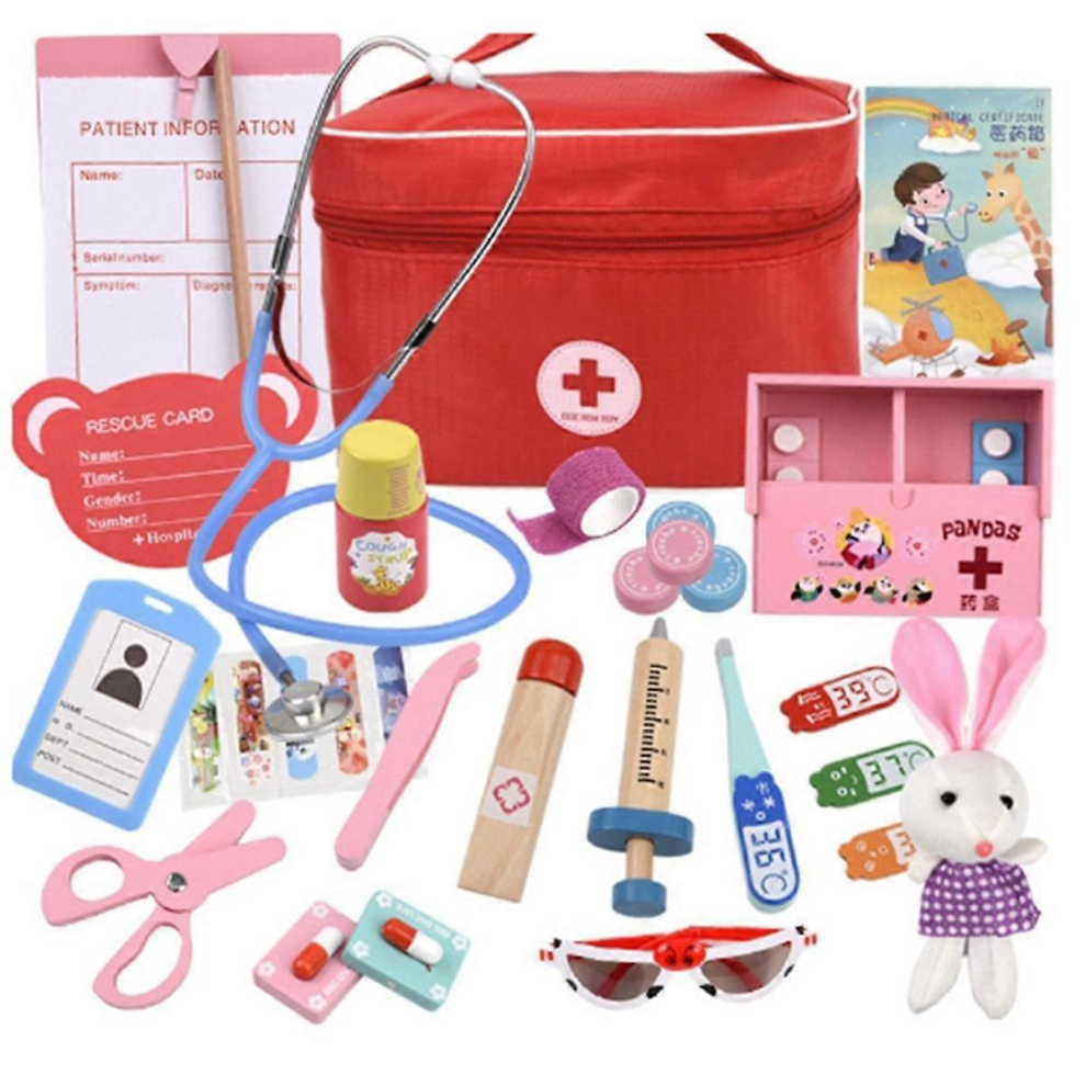 Red Medical Dentist Toy Set for Kids Wooden Pretend Play Kit Games Boys Girls-image-OPC-PJYTYQH-NEW