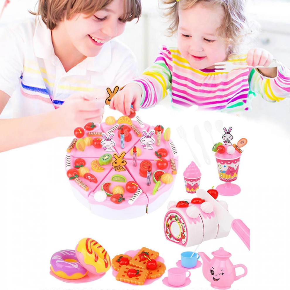 99 PCS Pretend Play Kitchen Toy Happy Birthday Cake Food Cutting Set for Kids-image-OPC-PJYTYTR-NEW