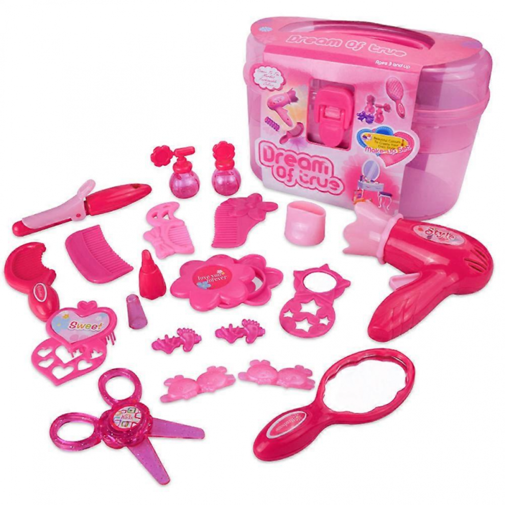 Girls Pretend Play Makeup and Hair Styling Set with Hair Dryer Comb Curler Scissors Mirror-image-OPC-PJYTYTY-NEW