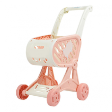 Pink Dollhouse Shopping Cart Set with Kitchen Cut Fruit Toys for Kids