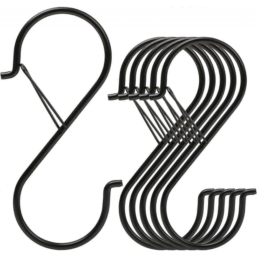 5-Pack Black S Hooks For Kitchen Utensils, Pots, Pans, Mugs, Plants 7632237363899