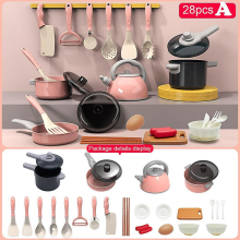 Pink 28pcs Kids Mini Cooking Toy Kitchen Utensils Set