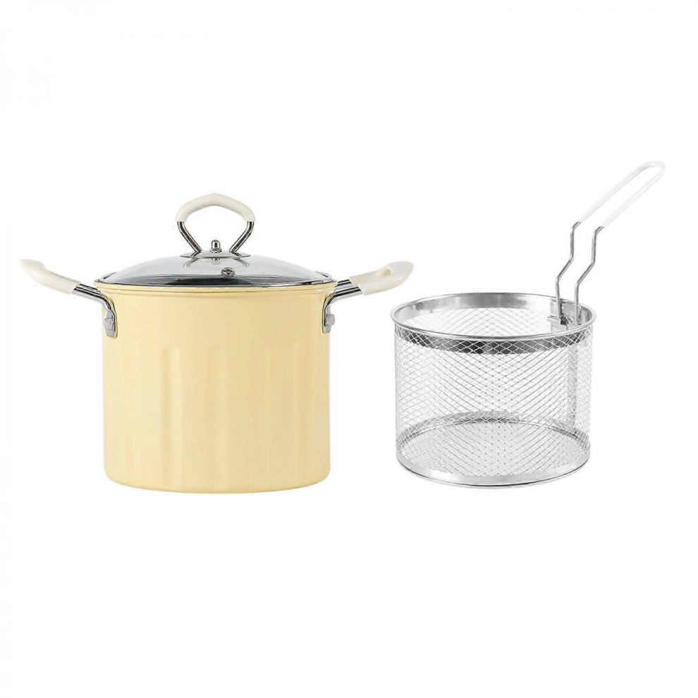 Miniature Saucepan with Oil Strainer, Ergonomic Handle, Space Saving Cookware for Noodles and Soups, Cream White & Creamy Yellow-image-OPC-PJYV2NB-NEW