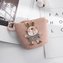 Kinder Strohhalm Cartoon Hase Umhängetasche 12*13,5 cm Mini-Strandtasche