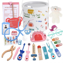 Realistic Wooden Doctor Dentist Pretend Play Kit for Kids