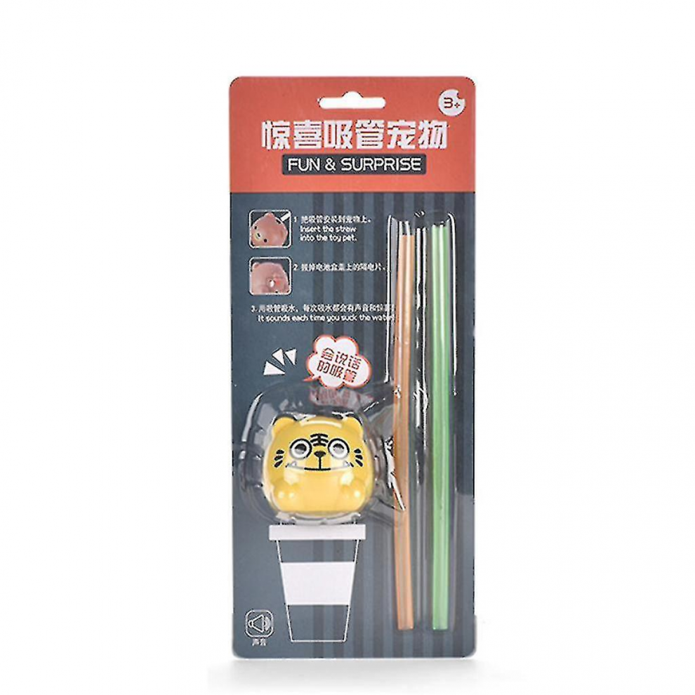 Reusable PP Drinking Straw Lids with Little Tiger Design for Kids