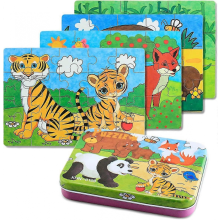 Wooden Puzzle Toy for Kids, 4 Difficulty Levels: 9, 12, 15, 20 Pieces, Educational Toy for Boys Girls Age 2+