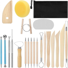 21 PCS Clay Tools Kit with Wooden Handle and Bag for Pottery Polymer Ceramics