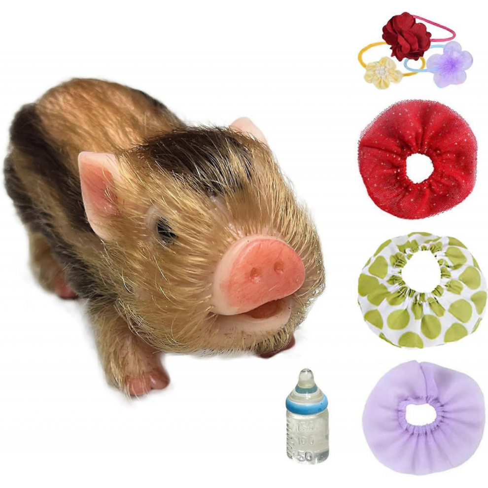 Lifelike Mini Pig Doll Soft Realistic Newborn Cute Toddler Pig Toy with Random Color Accessories