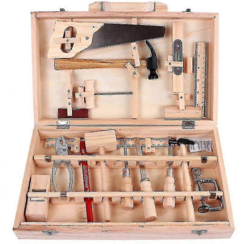 16-Piece Children's Real Carpenter Tool Set with Wooden Toolbox-image-OPC-PJYV8TT-NEW
