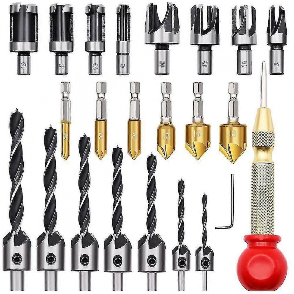 23Pcs Woodworking Chamfer Drilling Tool Set For Hole Drilling 7632237389110