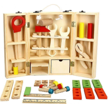Wooden Tool Box and Accessory Set Pretend Play Kit Kids Educational Construction Toys