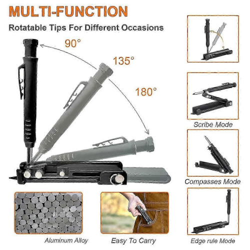 Multifunctional Scribe Tool with Deep Hole Pencil, Carpentry & Woodworking Scriber 1
