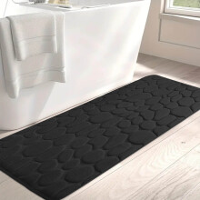(Black) 1pc Bath Rug Embossed Bathroom Mat 60*180cm