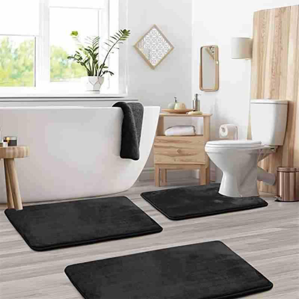 (Black) Three-piece Non-slip Bathroom Mat-image-OPC-PJYVNWN-NEW