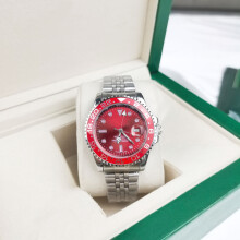 (Four-hand cola ring, five-bead silver strap, red ring and red dial) Coke ring Black basket ring Submariner Water Ghost solid steel band luminous quartz watch