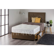 (4ft, 2 Drawers) Chocolate Plush Divan Bed Set with Sprung Memory Mattress and Matching Nina Diamante Headboard