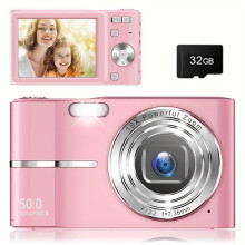 Digital Camera 1080P Autofocus Children's Camera With 32Gb SD Card Pink