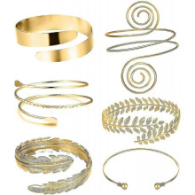(Gold) 6 Pcs Arm Cuffs, Upper Arm With Cuff Bracelets,adjustable Armband Set