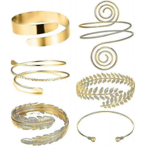 (Gold) 6 Pcs Arm Cuffs, Upper Arm With Cuff Bracelets,adjustable Armband Set