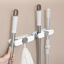 KINZON 2 Pices Porte Vadrouille Balai, Accroche Balai Mural sans Perage Pince, Mop Support Adhsif avec Crochets pour Cuisine Salle de Bain Jardin