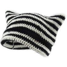 (White Black) Women's Cat Beanie Crochet Hats with Ears Knitted Winter Warm Elastic Cap Slouchy for Girls Adults Kids