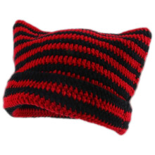 (Black Red) Women's Cat Beanie Crochet Hats with Ears Knitted Winter Warm Elastic Cap Slouchy for Girls Adults Kids
