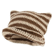 (Brown) Women's Cat Beanie Crochet Hats with Ears Knitted Winter Warm Elastic Cap Slouchy for Girls Adults Kids