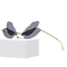 (Black) Butterfly Sunglasses Dragonfly Wing Rimless Sunglasses Women Men Sun Glasses