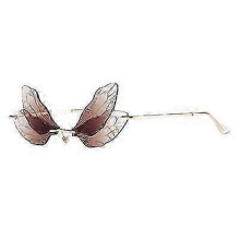 (Dark Brown) Butterfly Sunglasses Dragonfly Wing Rimless Sunglasses Women Men Sun Glasses