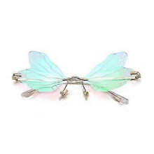 (Gold Frame Green Film) Butterfly Sunglasses Dragonfly Wing Rimless Sunglasses Women Men Sun Glasses